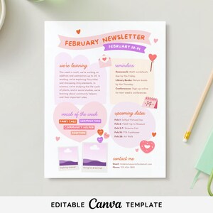 Editable February Newsletter Template | Valentines Day Newsletter Monthly PTA Newsletter | Classroom Newsletter | Valentine Newsletter