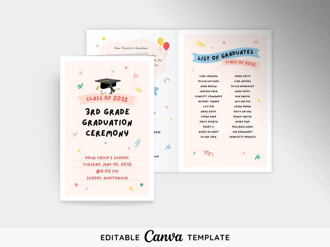 Editable Graduation Program Template | Printable Ceremony Program ...
