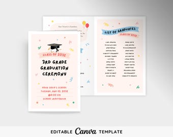 Editable Graduation Program Template | Printable Ceremony Program Custom Program Preschool Graduation Graduation Invite Graduation Template