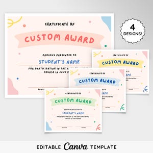 Custom Award Certificate Canva Template Bundle | Editable Digital Classroom Certificate | Printable School Award | Instant Download