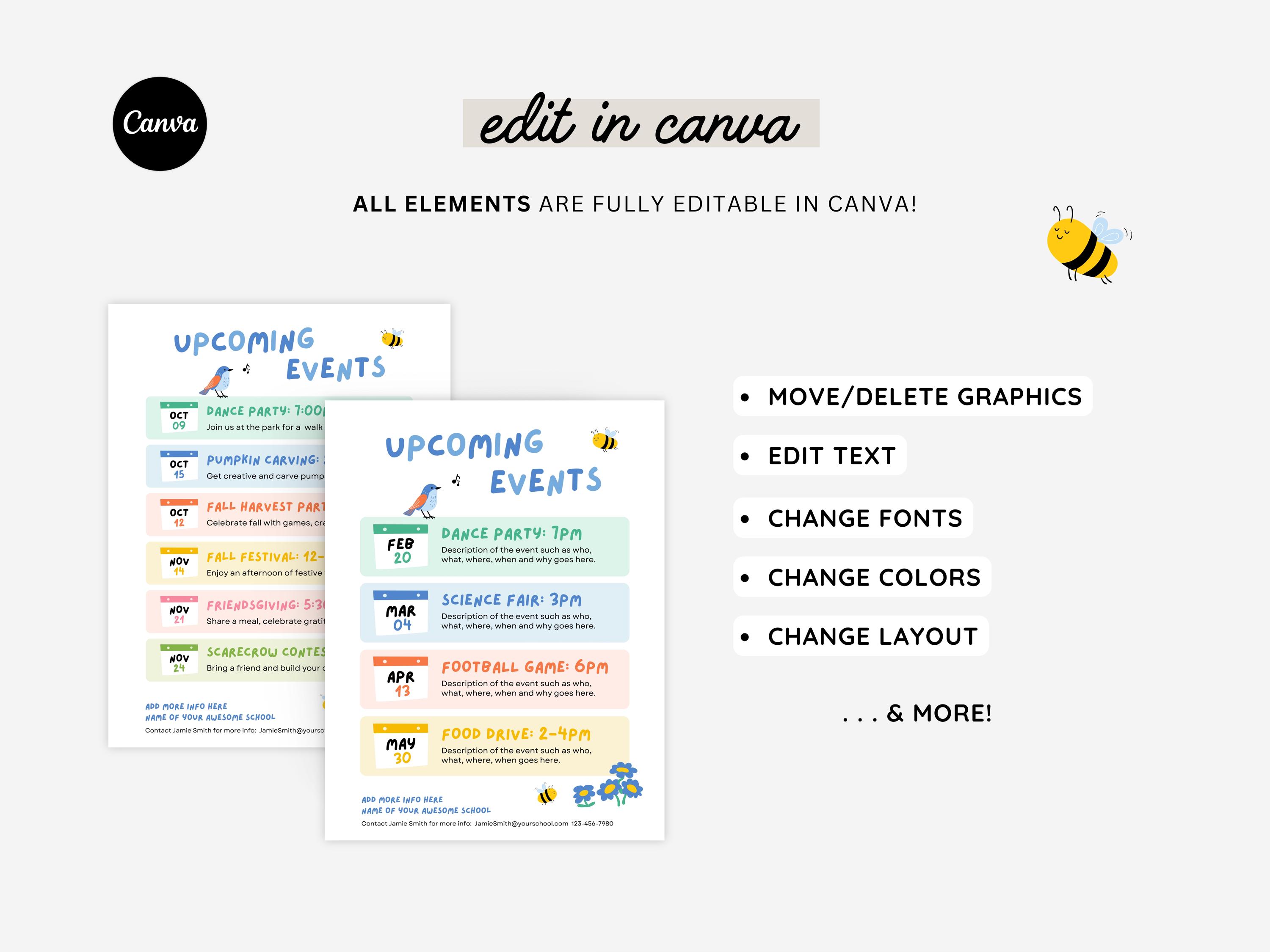 Editable Spring Upcoming Events Template | Easter Events Flyer | Spring ...