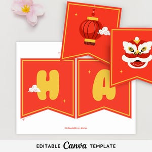 Lunar New Year Banner Druckbare Vorlage | Happy Lunar New Year Banner zum Ausdrucken | Chinese New Year Dekor-Zeichen Lunar New Year Bulletin Board
