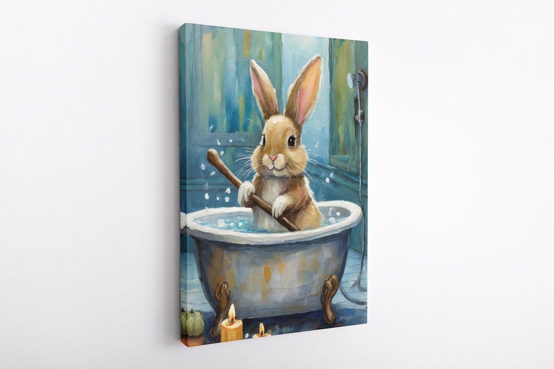 Deviantart Rabbit Bath Rabbit in Bathtub, Canvas or Poster, Bathroom Wall Art, Animal Decor ...