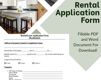 Rental Application Form Template, Tenant Screening (Fillable PDF & Word)