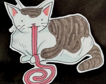 Long Tongue Cat, Hand Drawn, Cat Sticker, Vinyl Sticker, Silly Pet