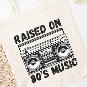 80s Music Cotton Canvas Book Bag for Her Birthday Gift Tote Bag for Him Tote Bag Gift for Mothers Day Raised on 80s Music Book Bag for Mom