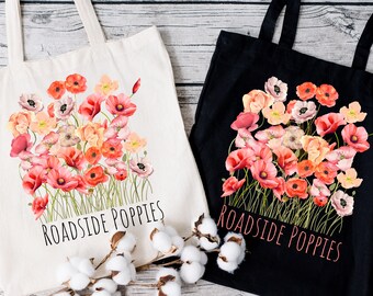 Boho Floral Designed Tote Bag Gift for Mothers Day Poppies