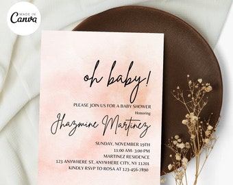 Editable Oh Baby Baby Shower Invitation, Baby Shower Invitation, Girl Baby Shower, Pink Baby Shower, Oh Baby Baby Shower, Instant Download