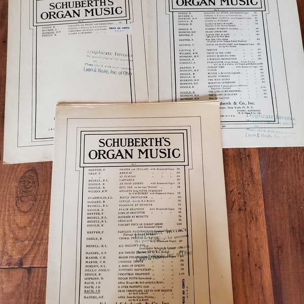 Vintage - Set of 3 - Schuberth's Organ Music