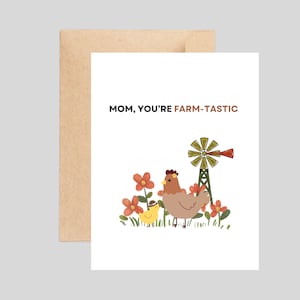 Jolie carte de poulet pour la fête des mères, carte drôle pour maman, carte de fête des mères heureuse, carte de jeu de mots, carte de voeux vierge faite main