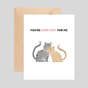 Tu es parfaite pour moi, carte d'amour mignonne et drôle, jeu de mots chat drôle, jeux de mots, cartes drôles pour couple, cartes de voeux d'amour faites main