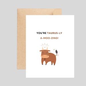 Carte mignonne et drôle pour le taureau, carte d'anniversaire pour le taureau, carte de signe du zodiaque, cartes de jeu de mots, carte de voeux vierge faite main