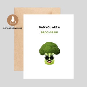 Sofortiger Download lustige Vatertagskarte, Papa, du bist ein Brocstar, druckbare Brokkoli-Wortspielkarte für Papa von Kindern, süße Papakarte, Schnurrbartpapa