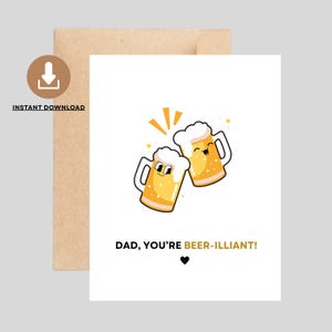 Carte de bière amusante pour la fête des pères à téléchargement immédiat, carte imprimable pour la fête des pères, carte d'anniversaire pour papa, carte à téléchargement numérique pour papa, jeu de mots sur la bière