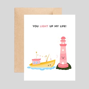 Jolie carte romantique, carte d'amour phare et bateau pour couples, carte d'anniversaire, relation longue distance, Saint-Valentin, carte faite main