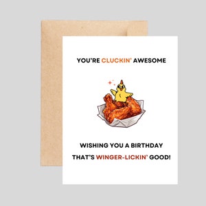 Carte d'anniversaire drôle pour amateur d'ailes de poulet, carte d'anniversaire pour amateur de nourriture, cartes d'anniversaire avec jeu de mots, cartes de voeux vierges faites main