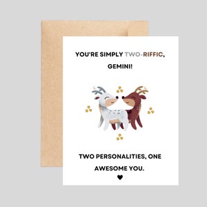 Jolie carte pour Gémeaux, carte Gémeaux drôle, carte d'anniversaire Gémeaux, cadeau Gémeaux, Gémeaux, cartes de signe du zodiaque, carte de voeux vierge faite main