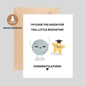 Jolie carte de remise des diplômes à téléchargement immédiat, carte de remise des diplômes amusante à imprimer, rockstar, carte de remise des diplômes numérique de la promotion 2025, lune et étoile, vous l'avez fait