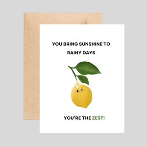 Carte de jeu de mots au citron mignonne et amusante, Vous êtes le zeste, Carte de remerciement, Carte mignonne pour vos proches, Carte vierge de jeu de mots fait main drôle