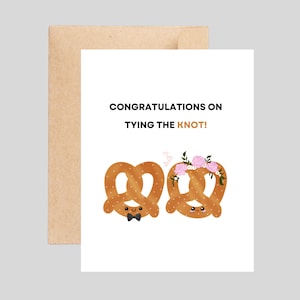 Jolie carte de mariage, carte de mariage drôle avec jeu de mots bretzel, faire le noeud, jolie carte d'amour pour les couples, carte de voeux vierge faite main