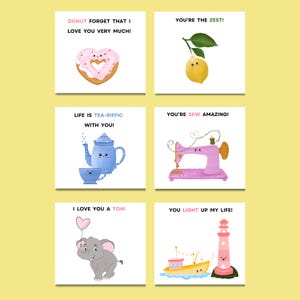 Everyday Appreciation Mini Cards Set of 6 with Envelopes, Cute Mini Pun Greeting Cards Set, Just Because, Mini Handmade Funny Note Cards