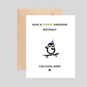 Carte d'anniversaire mignonne et drôle de pingouin, carte d'anniversaire de jeu de mots, carte d'anniversaire pour des personnalités cool, cartes de voeux vierges faites main