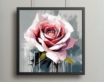Blumenmalerei, Blumenwandkunst, Rose Wandkunst, Rosenmalerei, druckbare Rose Kunst, digitale Kunst, Rose, Digitaldruck