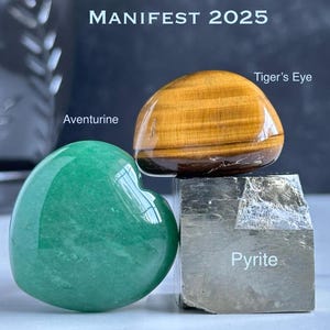 Crystal Set for Manifesting Love, Career, Wealth, Abundance, Pyrite, Green Aventurine Heart, Tiger&#39;s Eye , Create the life you desire