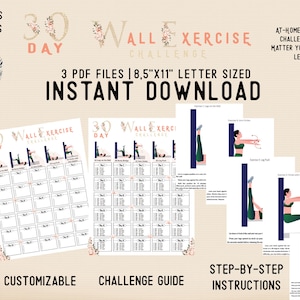 30 Day Wall Exercise Challenge Printable | Wall Pilates | Wall Fitness | Lower Body |Wall Pilates Chart | Digital Download | A4&USL