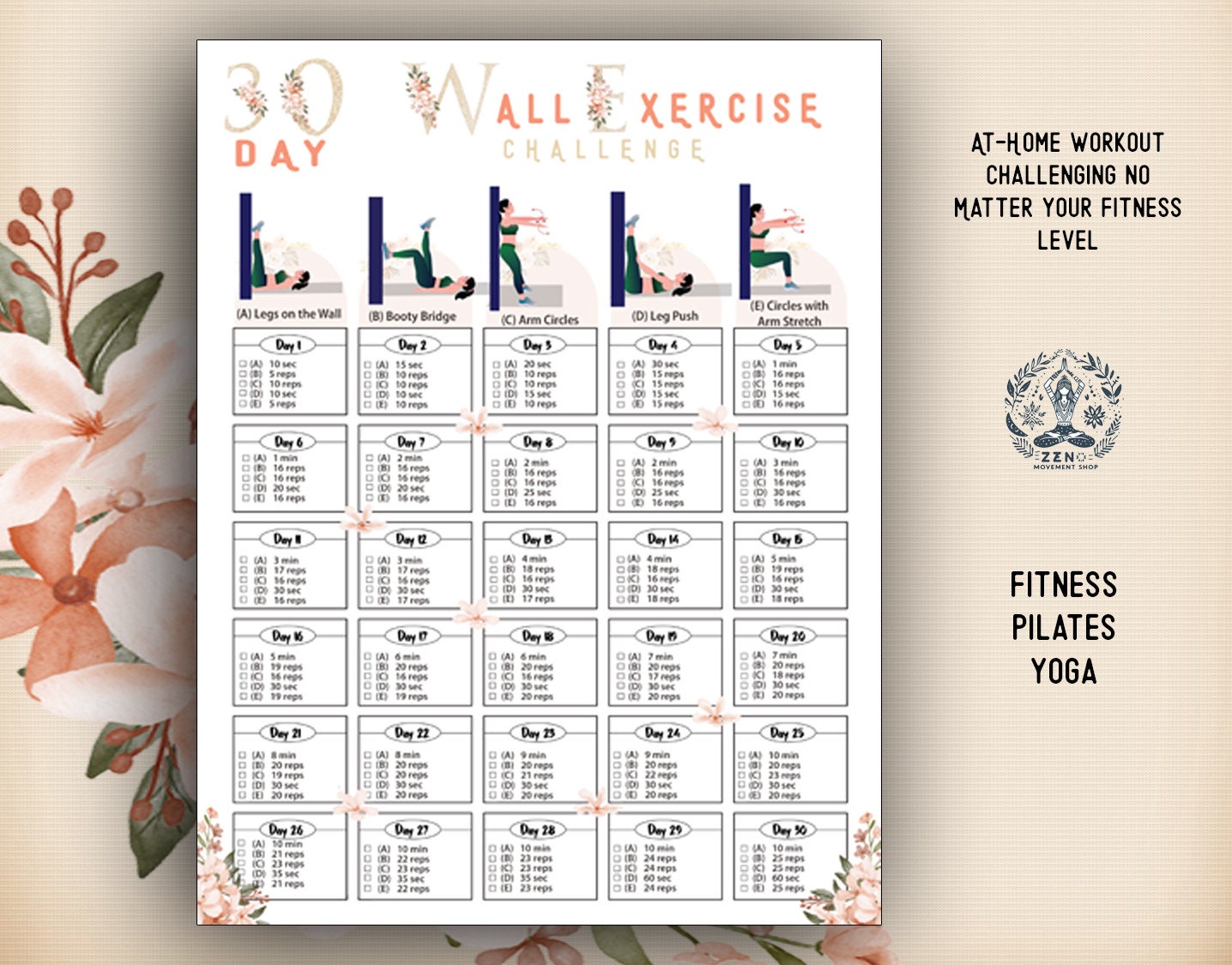 30 Day Wall Exercise Challenge - Il Fullxfull.5723504004 A3rp 