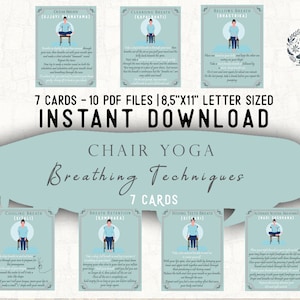 Chair Yoga Breathing Techniques Cards | Pranayama | Yoga Pose | Desk Yoga | Breathing Exercises | Yoga Cards Printable | Digital Download