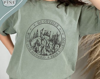 Go Outside Comfort Colors Tshirt, Outdoorsy Gift, Gift For Hikers, Bear Tee, Mountain Shirt, Hiking Shirt, Funny Camping Shirt, Wildlife Tee