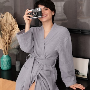Organic Oversized Lightweight Muslin Robe, Bridesmaid Robe, Cotton Bathrobe, Kimono Robe, Gauze Dressing Gown, Bath Wear