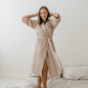 Cotton women robe with hood women&#39;s hooded bathrobe, cotton waffle robe, turkısh waffle bathrobe, kimono waffle dressing gown, soft spa robe