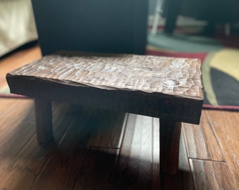 Hand carved step stool, solid walnut wood