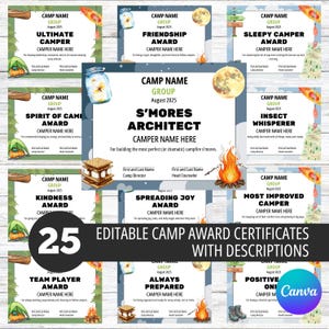 Editable Camp Award Certificates: End of Summer Canva Template (Digital Download)