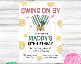 Preppy Pickleball Birthday Invitation: Pink & Green Party (Instant Download)
