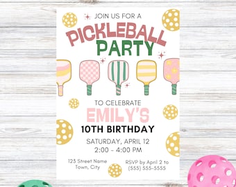 Preppy Pickleball Birthday Invitation: Pink & Green Party (Instant Download)