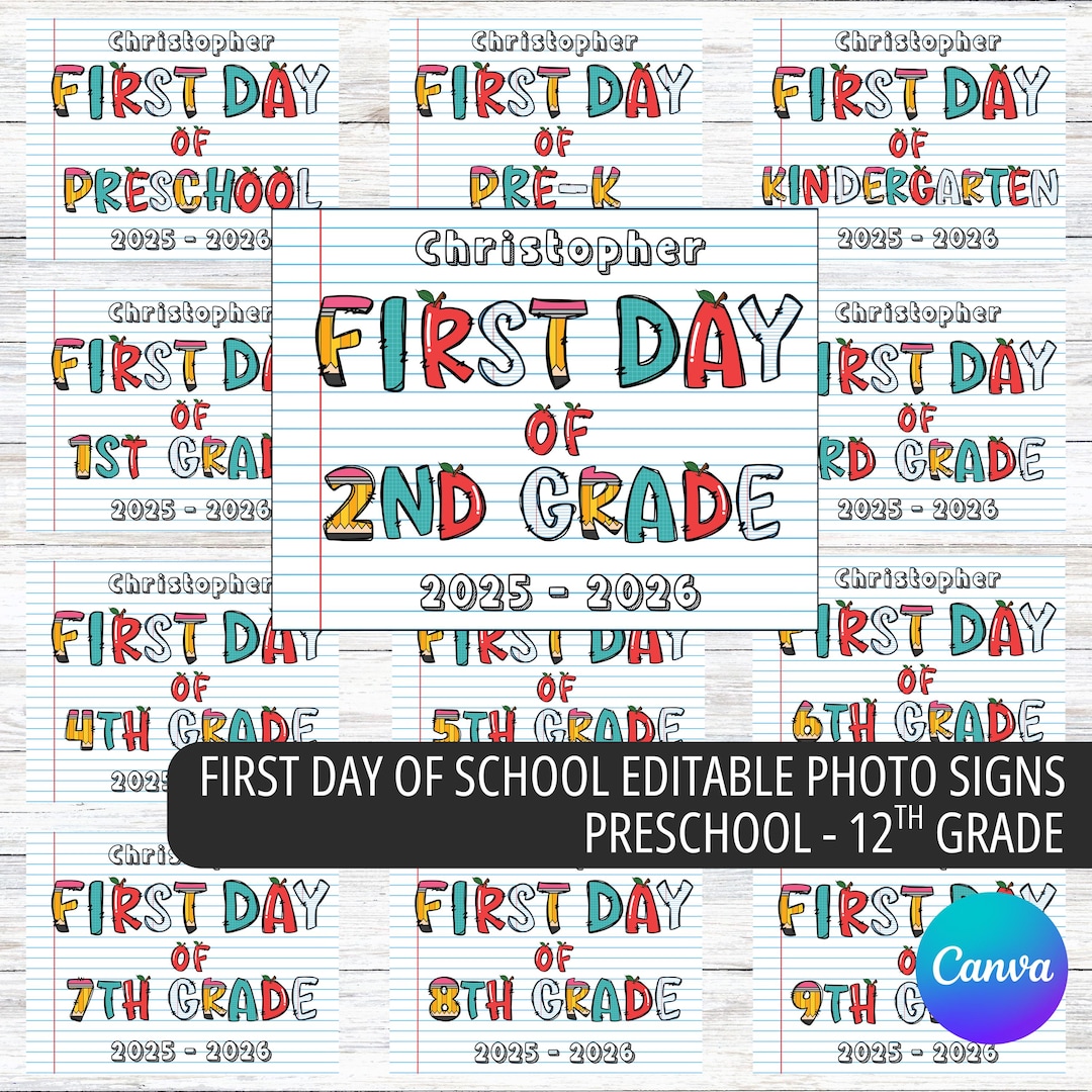 Editable Back to School, First Day of School, Photo Sign, Personalize ...