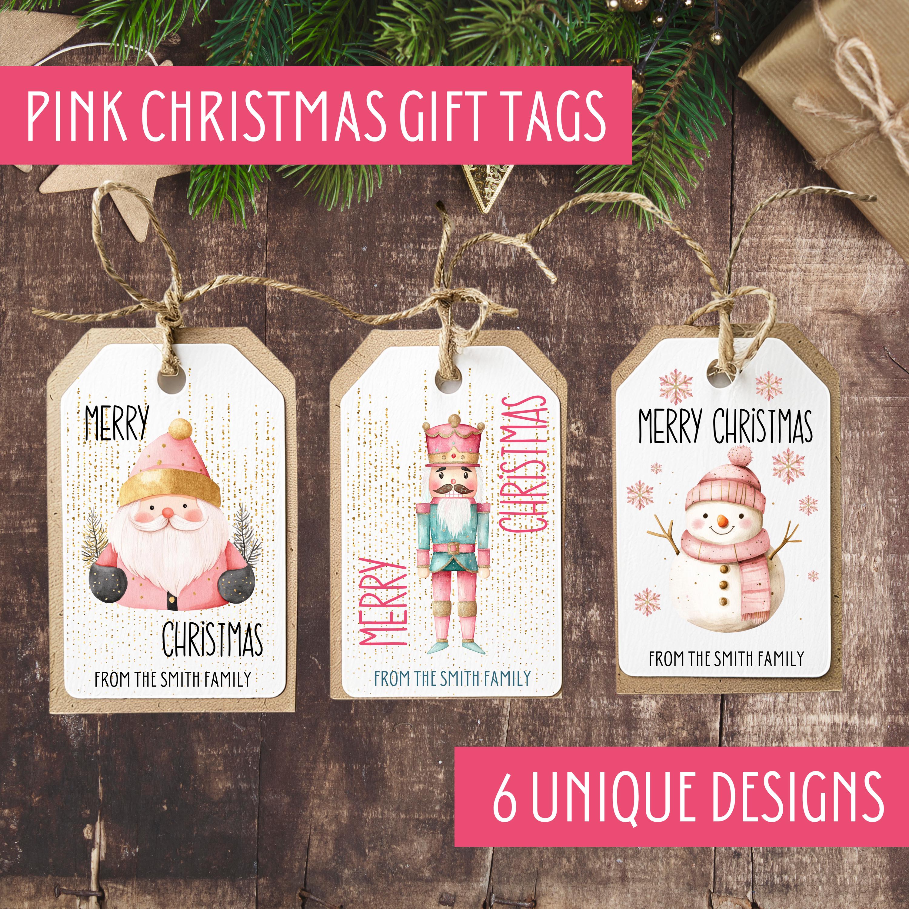 Pink Christmas Gift Tag Template, Printable Holiday Nutcracker Favor ...