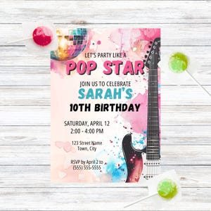 Pop Star Birthday Invitation, Editable Pop Star Party Invite, Music Birthday, Rock Star Invitation Template, Instant Download