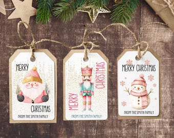 Pink Christmas Gift Tag Template, Printable Holiday Nutcracker Favor Tag, Editable Christmas Cookie Treat Tag, Instant Download