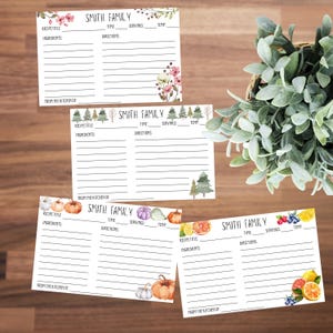 Plantilla de tarjeta de receta de temporada, tarjeta de receta imprimible, tarjeta de receta personalizada, tarjeta de receta de cuatro estaciones de 4 x 6 pulgadas, editable en Canva