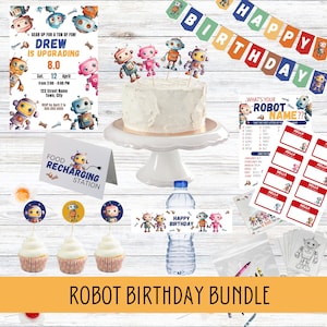 Robot Birthday Party Bundle: Editable Invite, Banner, and More (Digital Download)
