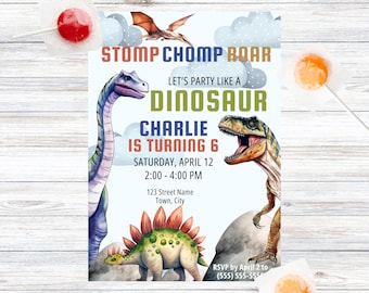 Dinosaur Birthday Invitation Template: Editable Dino Party Invite (Digital Download