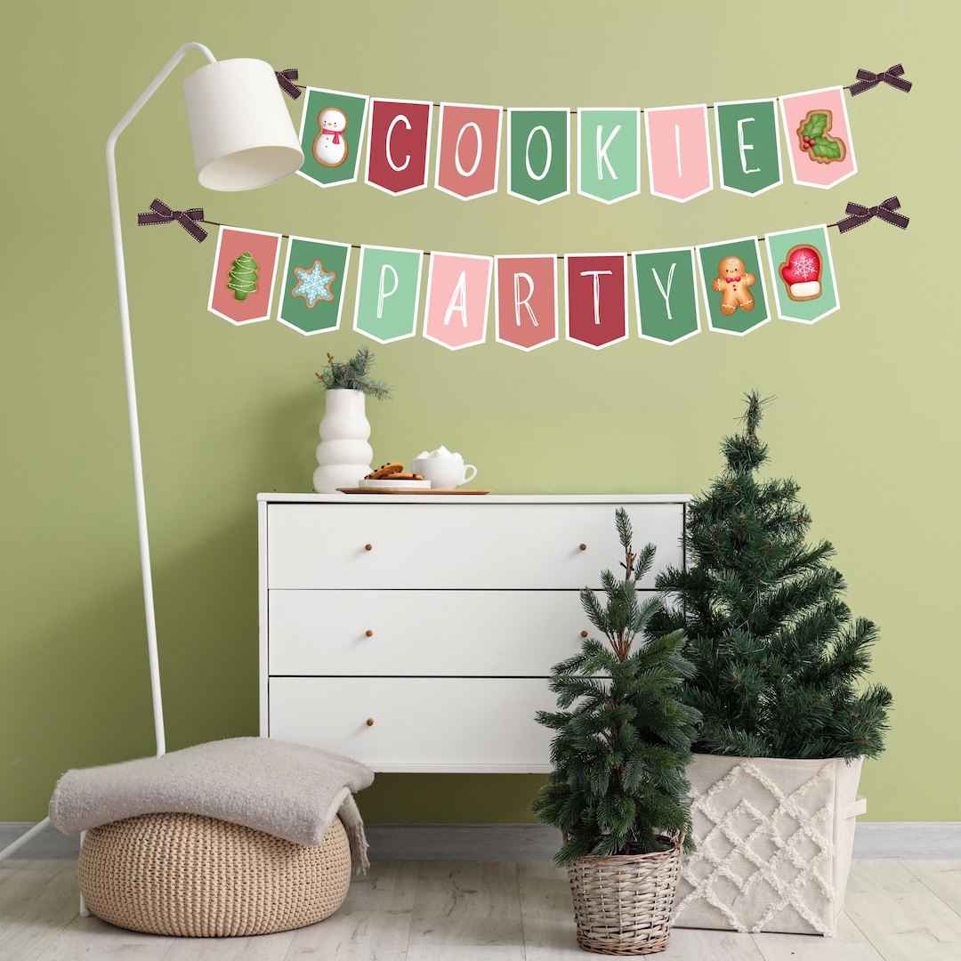 Printable Christmas Cookie Party Banner: Pink Holiday Decor (digital ...