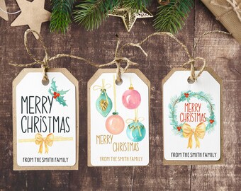 Pastel Christmas Gift Tags, Editable Minimalist Favor Tags Template, Holiday Favor Tags, Instant Download, Printable Cute Pink Christmas Tag