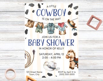Editable Cowboy Baby Shower Invitation: Rodeo Theme (Canva Template)