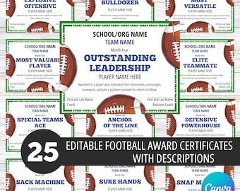 Editable Football Award Certificates: Team Party Canva Template (Digital Download)
