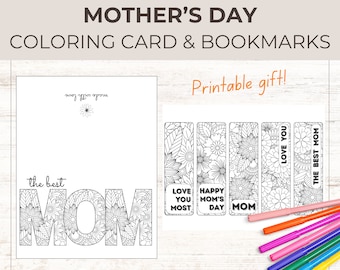 Cartão para colorir e marcadores de página para o Dia das Mães: presente para imprimir (PDF)